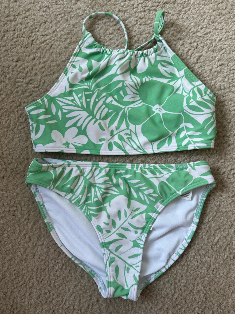abercrombie kids Green and White Tropical Print Bikini Set